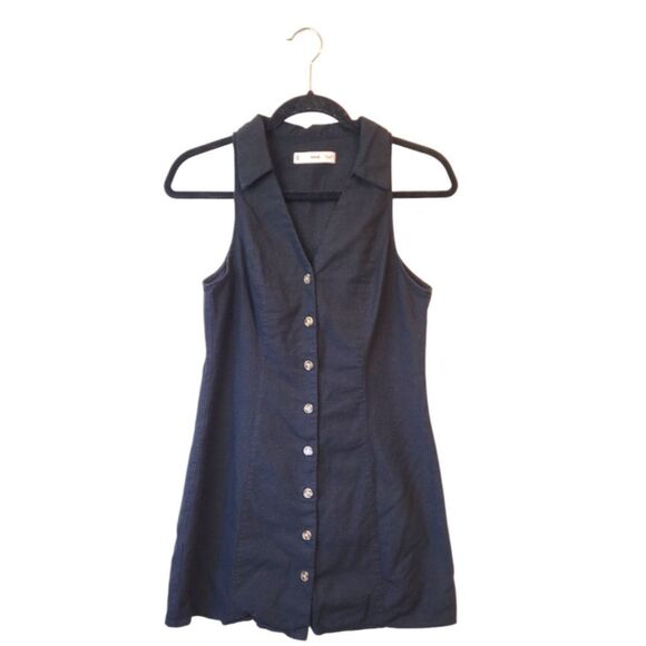 MNG Women's Black Linen Collared Mini Dress Size US 6 - Picture 1 of 5